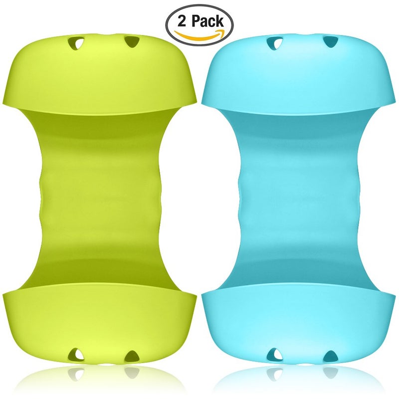 FineGood 2 Pack Sponge Holder for Double-Sink, FineGood Saddle Caddy Brush Soap Organizer Storage Kitchen Bathroom Plastic Basket - Blue, Green - Image 2